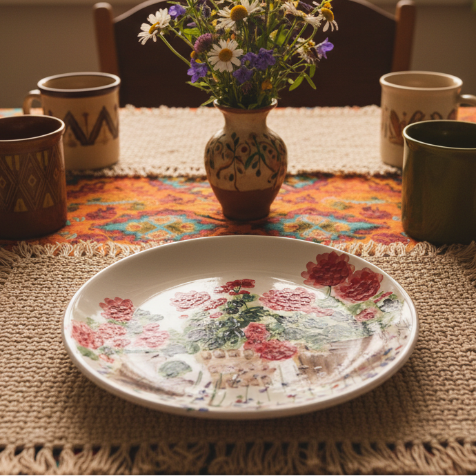 Red Geranium Hand Pained Plate | Judy Buswell