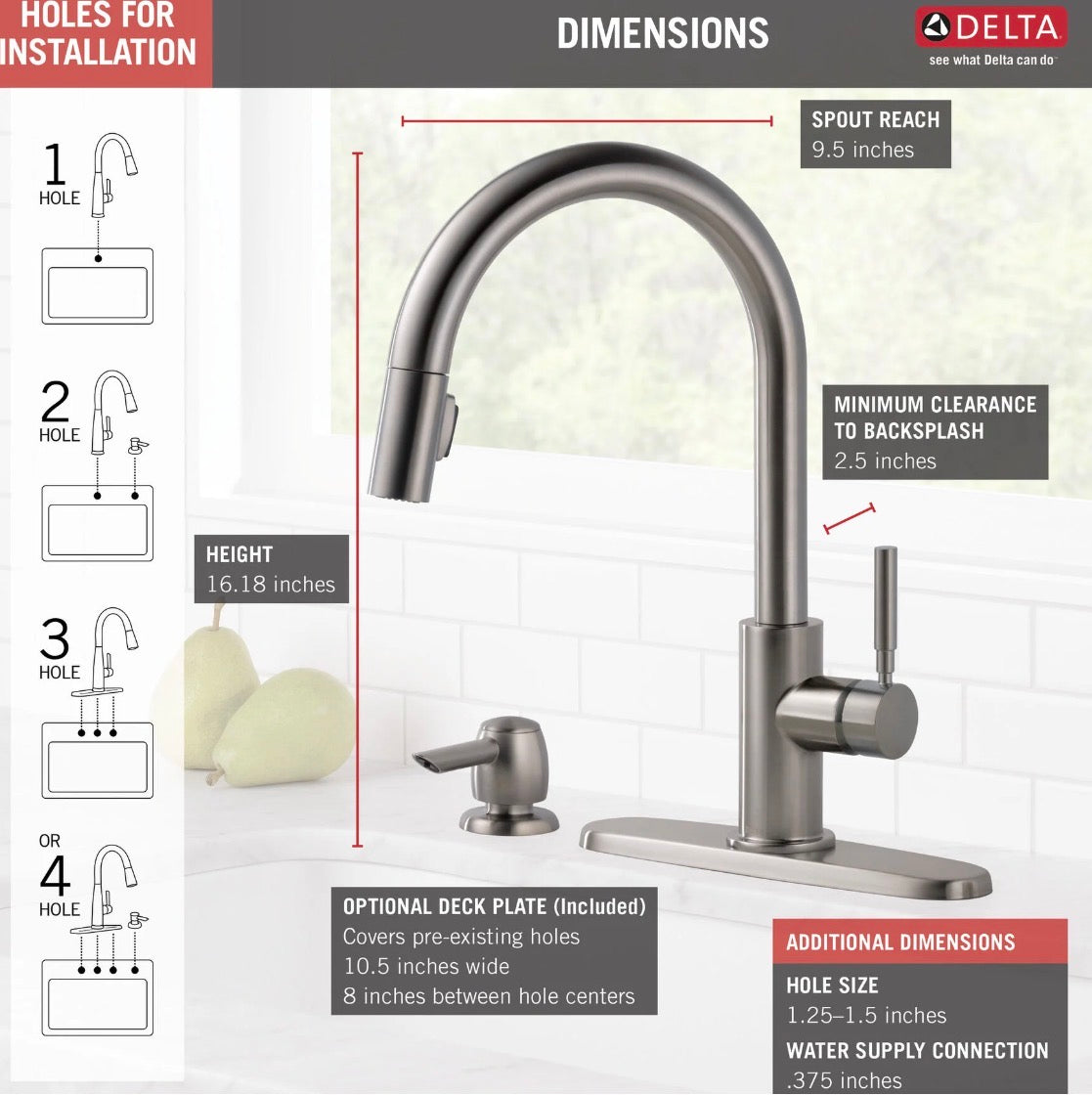 Delta Single-Handle Pull-Down Kitchen Faucet & Soap Dispenser (19933-SPSD-DST)