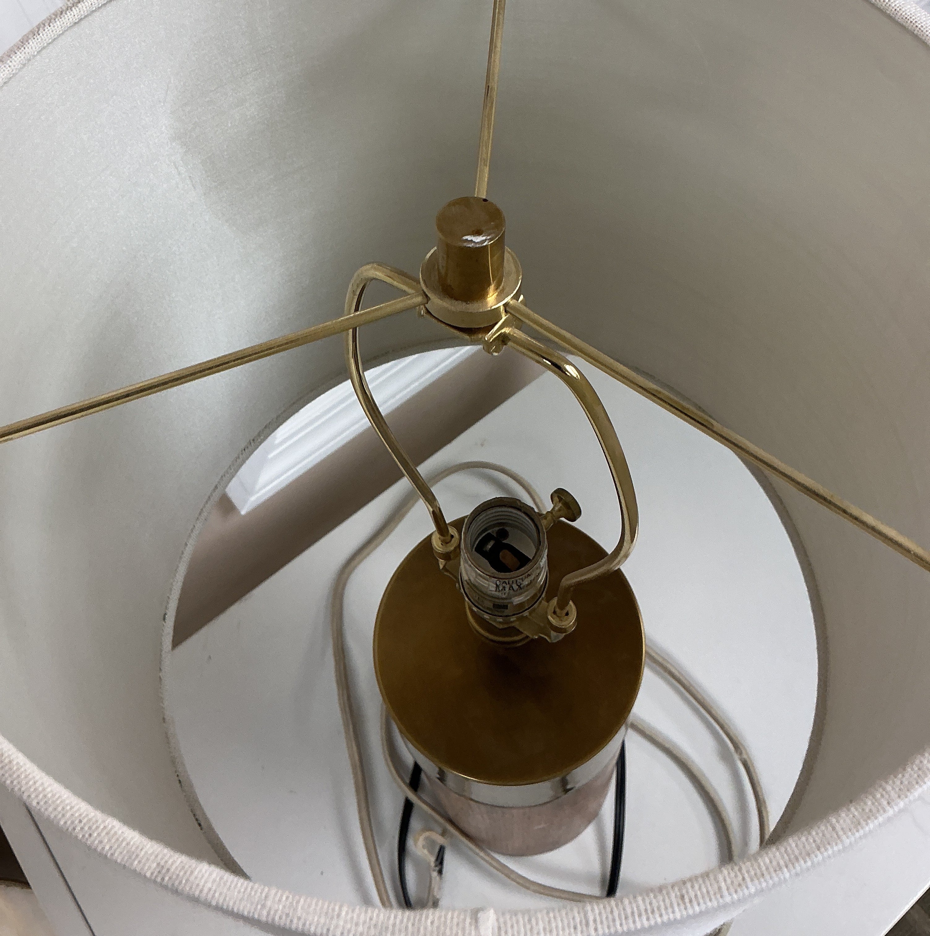 Wood and Brass Table Lamp with Linen Shade