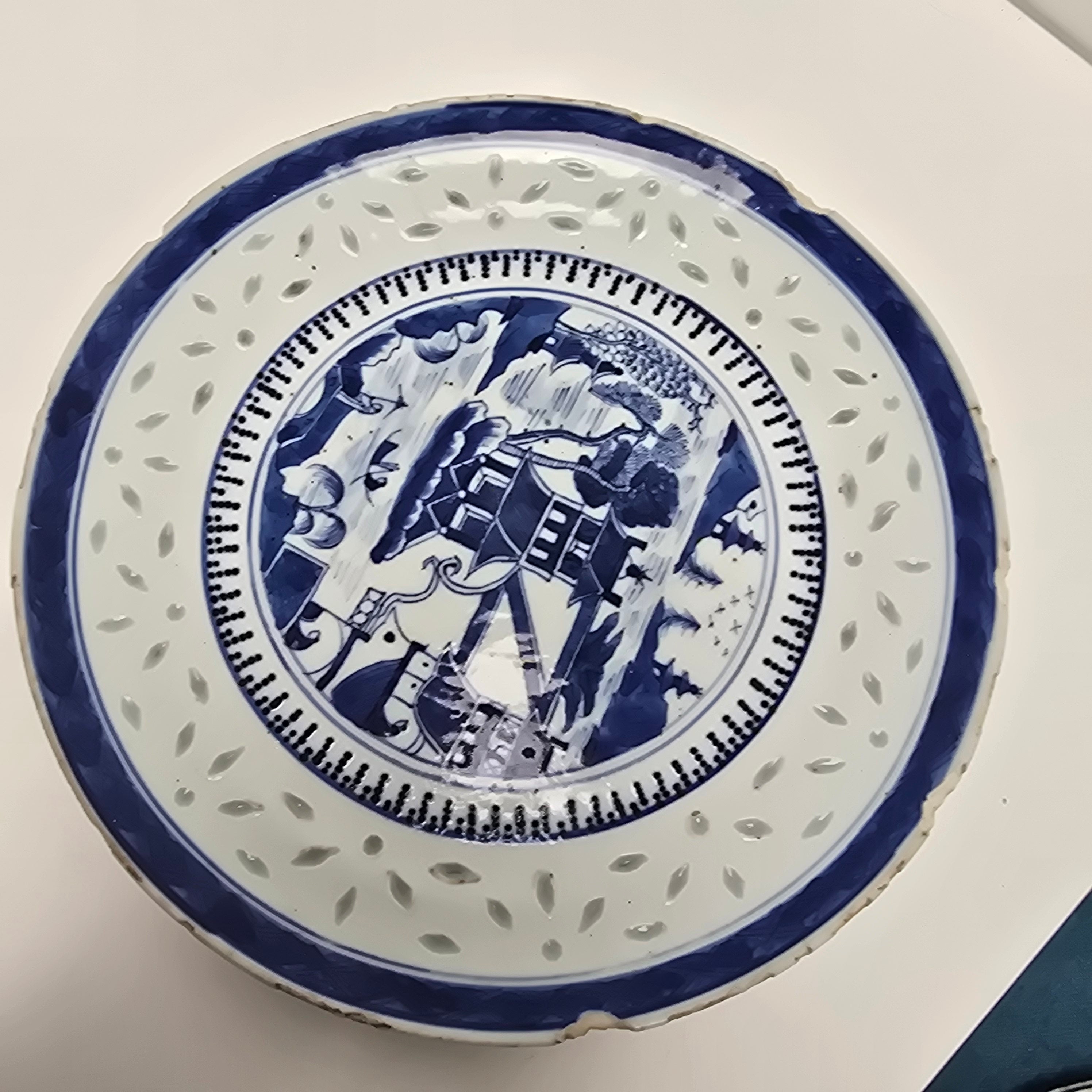 19th Century Chinese Blue and White Porcelain Plate with Landscape Scene (set of 4)