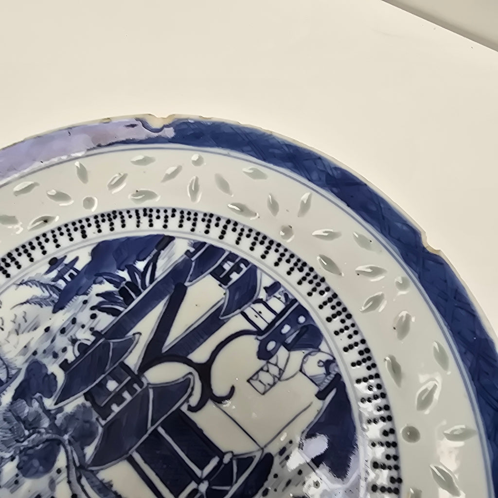 19th Century Chinese Blue and White Porcelain Plate with Landscape Scene (set of 4)