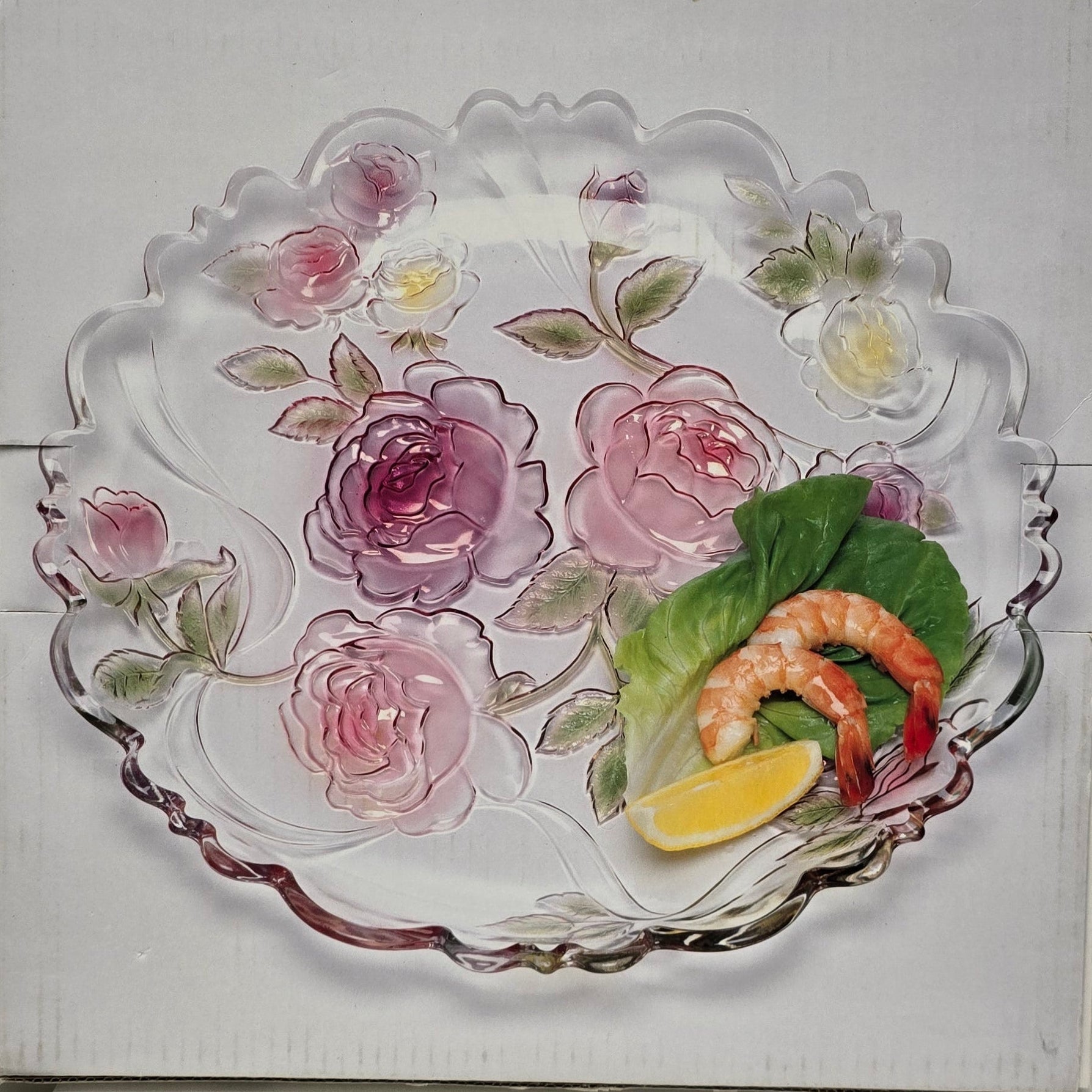 Glass Crystal Floral 14" Platter