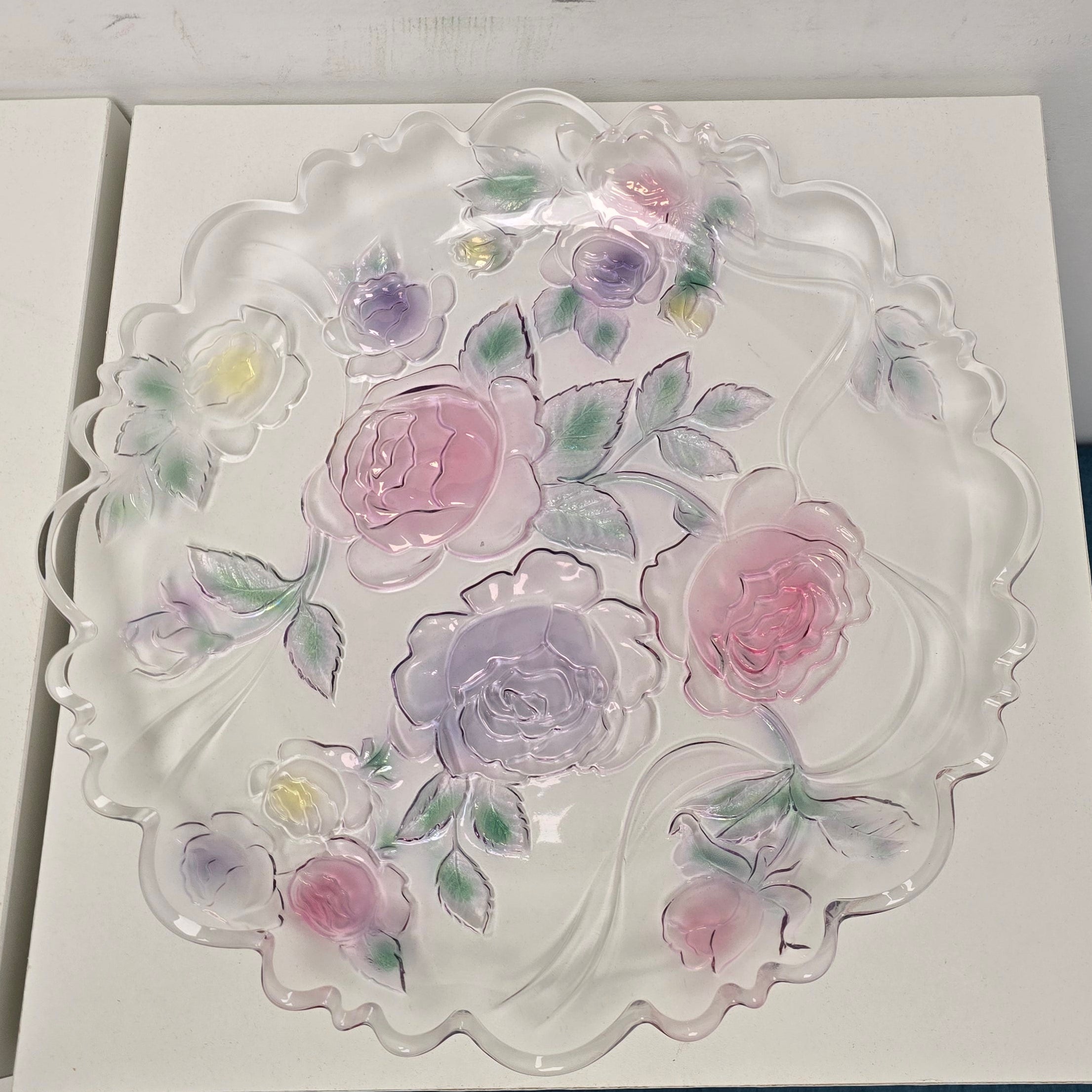 Glass Crystal Floral 14" Platter