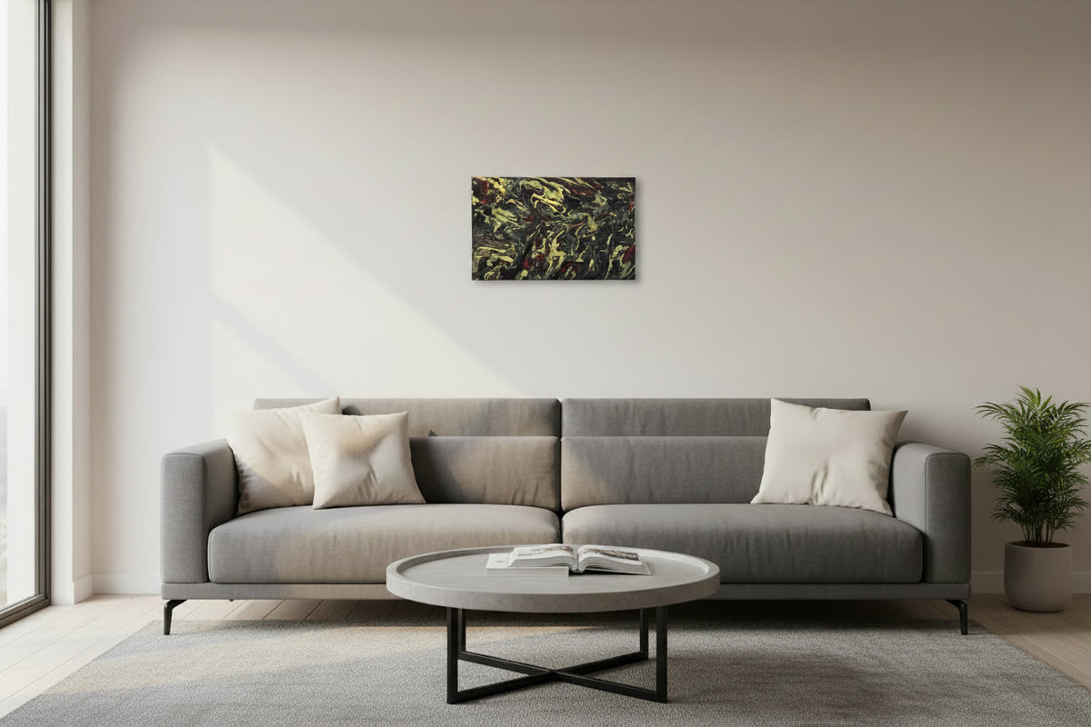 Stan Teich Black Abstract Painting Titled Exo Planet 2