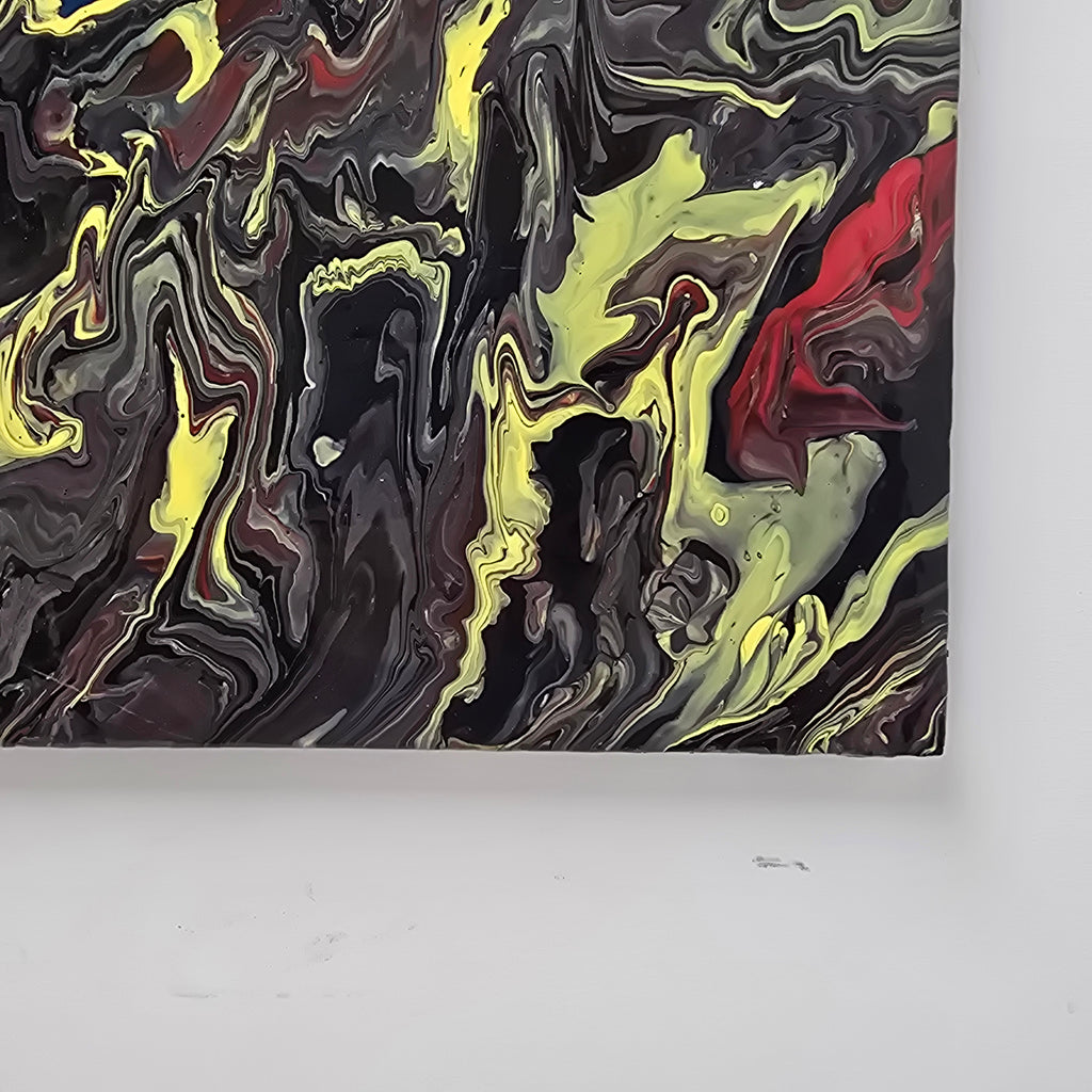 Stan Teich Black Abstract Painting Titled Exo Planet 2