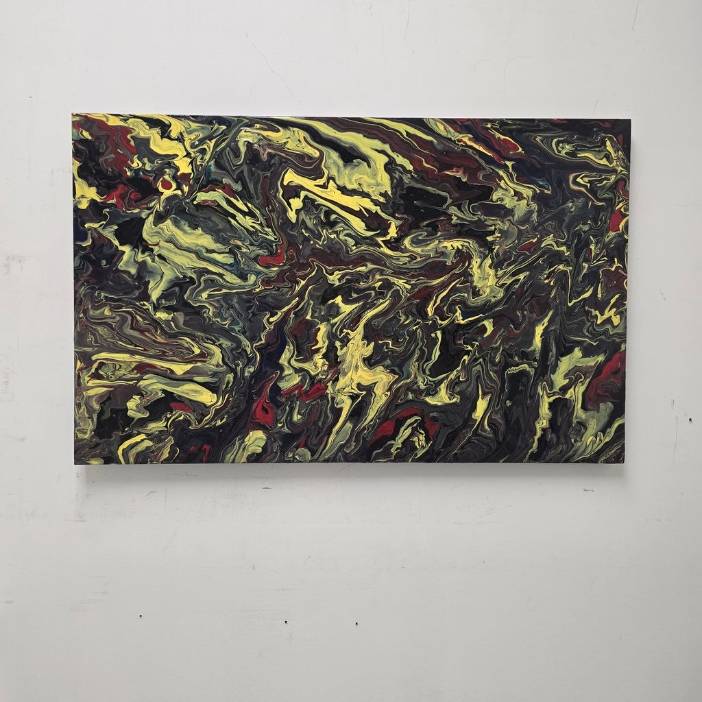 Stan Teich Black Abstract Painting Titled Exo Planet 2