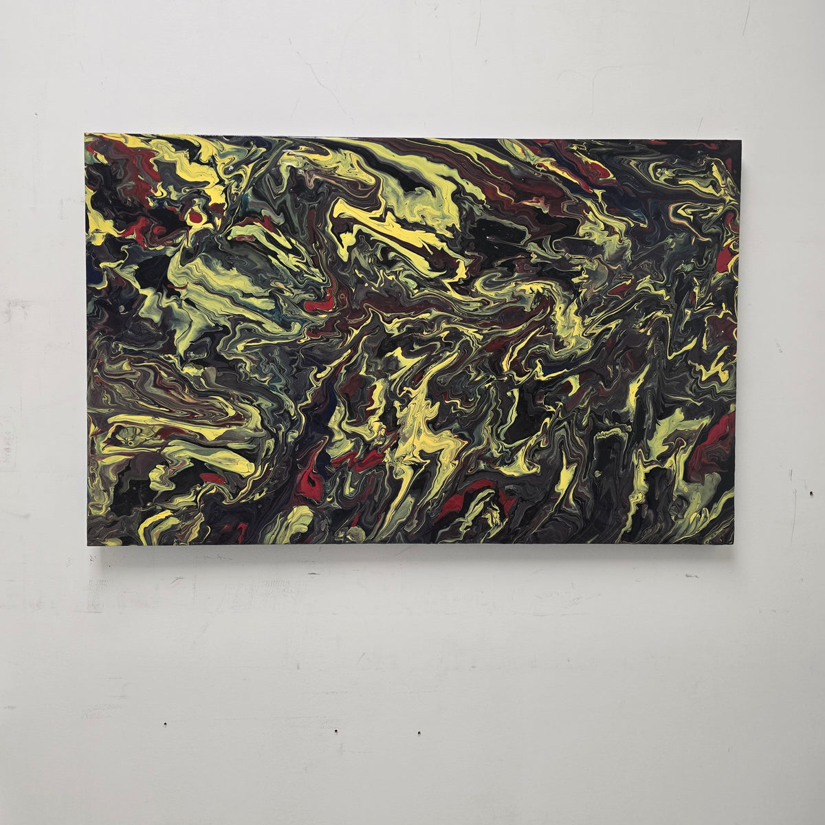 Stan Teich Black Abstract Painting Titled Exo Planet 2