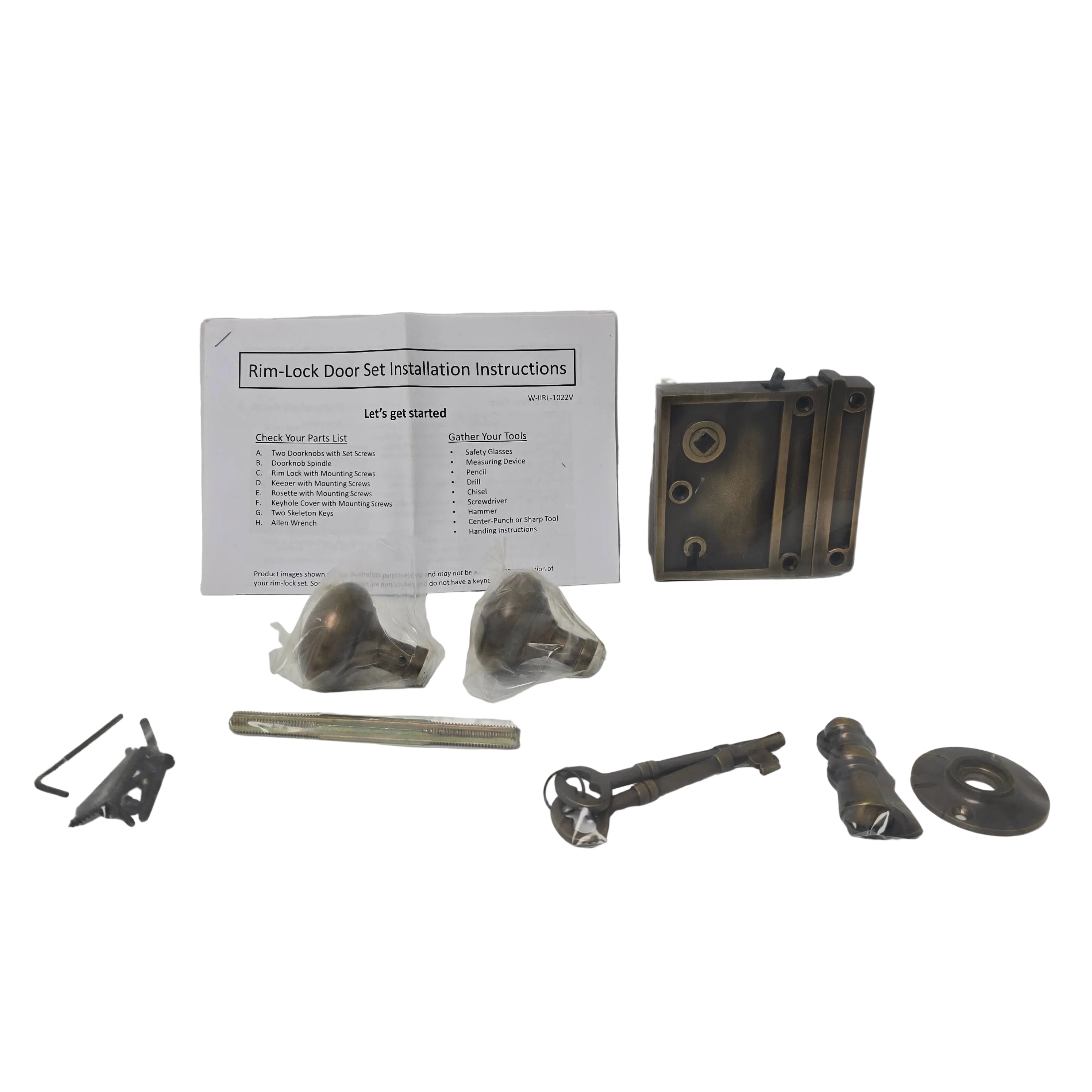 House Of Antique Hardware Brass Rim-Lock Door Set (R-01HH-1022V-153-ABH)