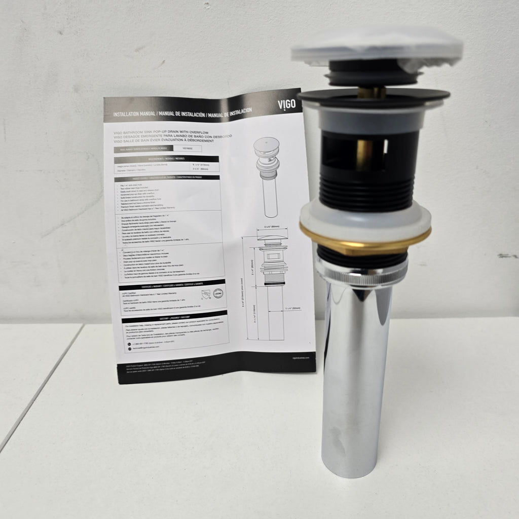 Vigo Bathroom Sink Pop Up Drain With Overflow (VG16002MB)