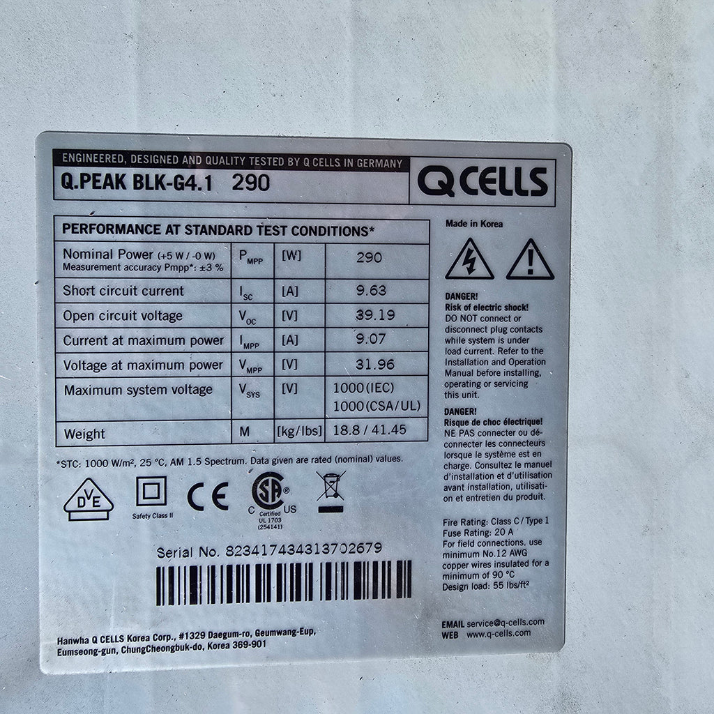 Solar Panels Hanwha Q Cells Q.PEAK BLK-G4.1 290