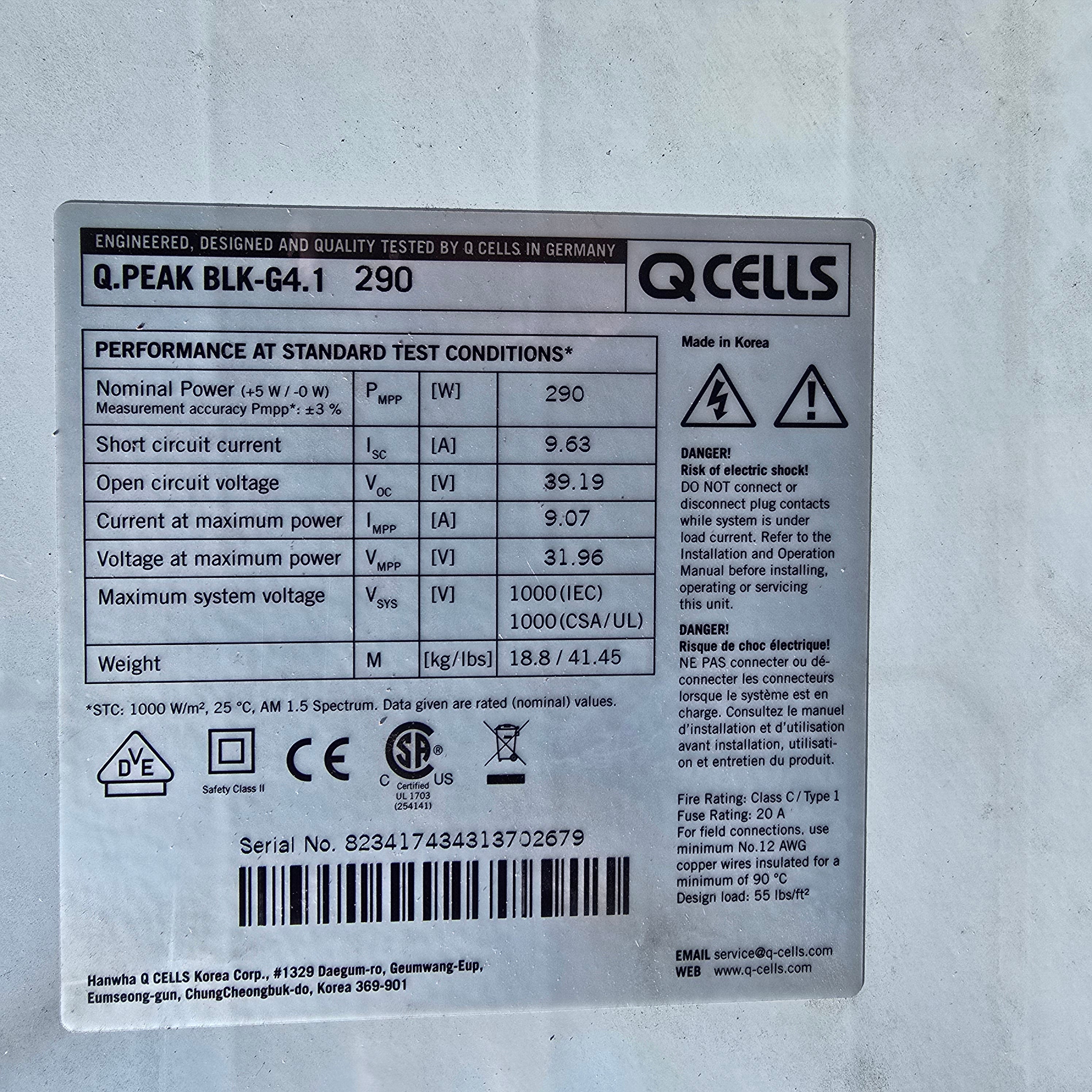 Solar Panels Hanwha Q Cells Q.PEAK BLK-G4.1 290