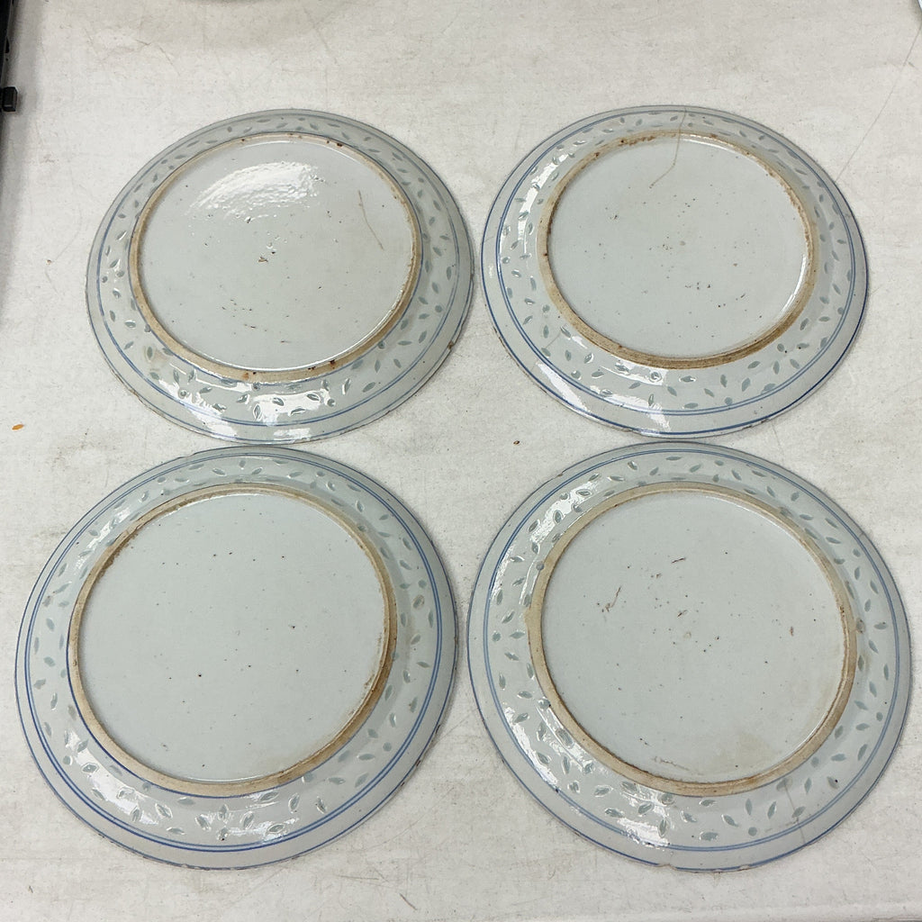 19th Century Chinese Blue and White Porcelain Plate with Landscape Scene (set of 4)