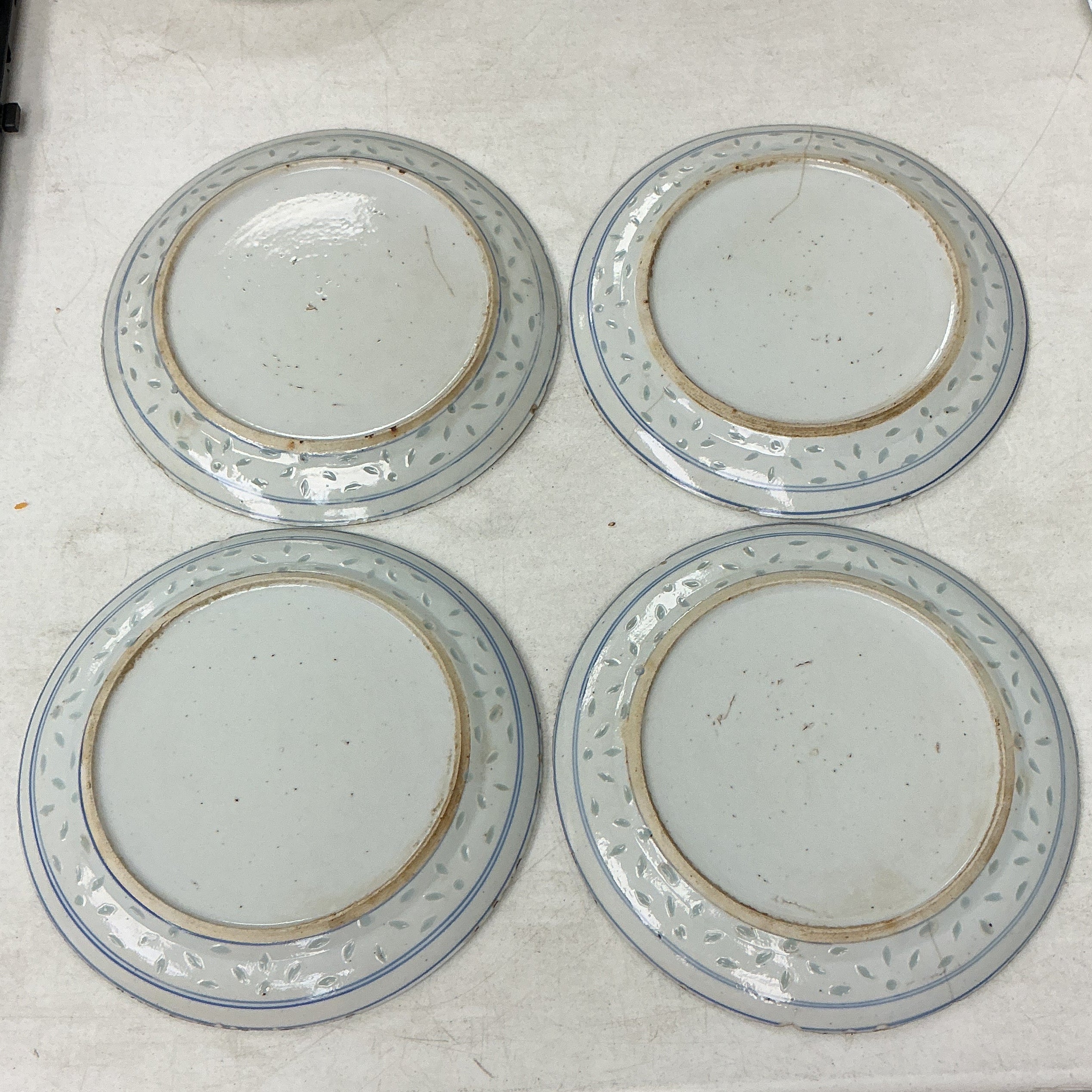 19th Century Chinese Blue and White Porcelain Plate with Landscape Scene (set of 4)