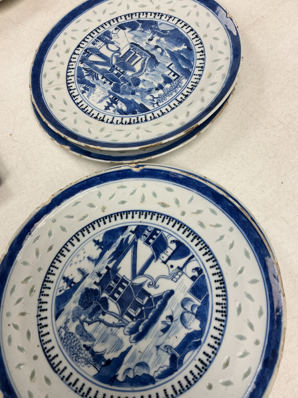 19th Century Chinese Blue and White Porcelain Plate with Landscape Scene (set of 4)