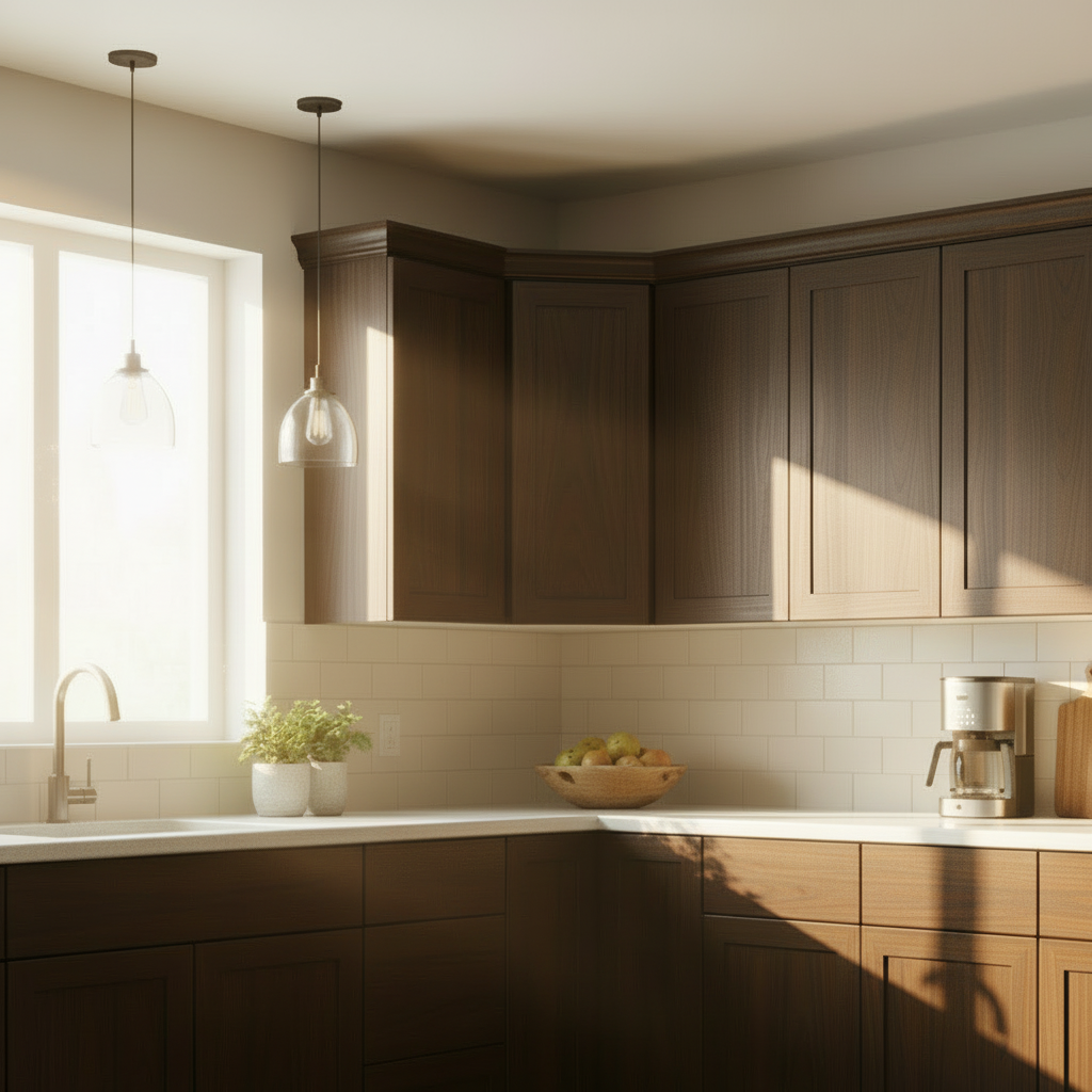 Corner Wall Cabinet by J&K Cabinetry - Walnut - D 12" x W 24" x H 42" Model: WDC2442