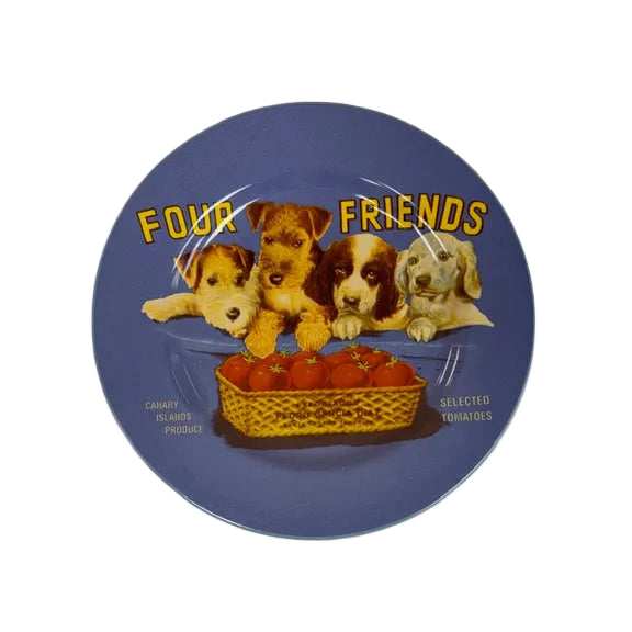 Set of 4 Vintage Labels Stoneware Salad/Dessert Plates
