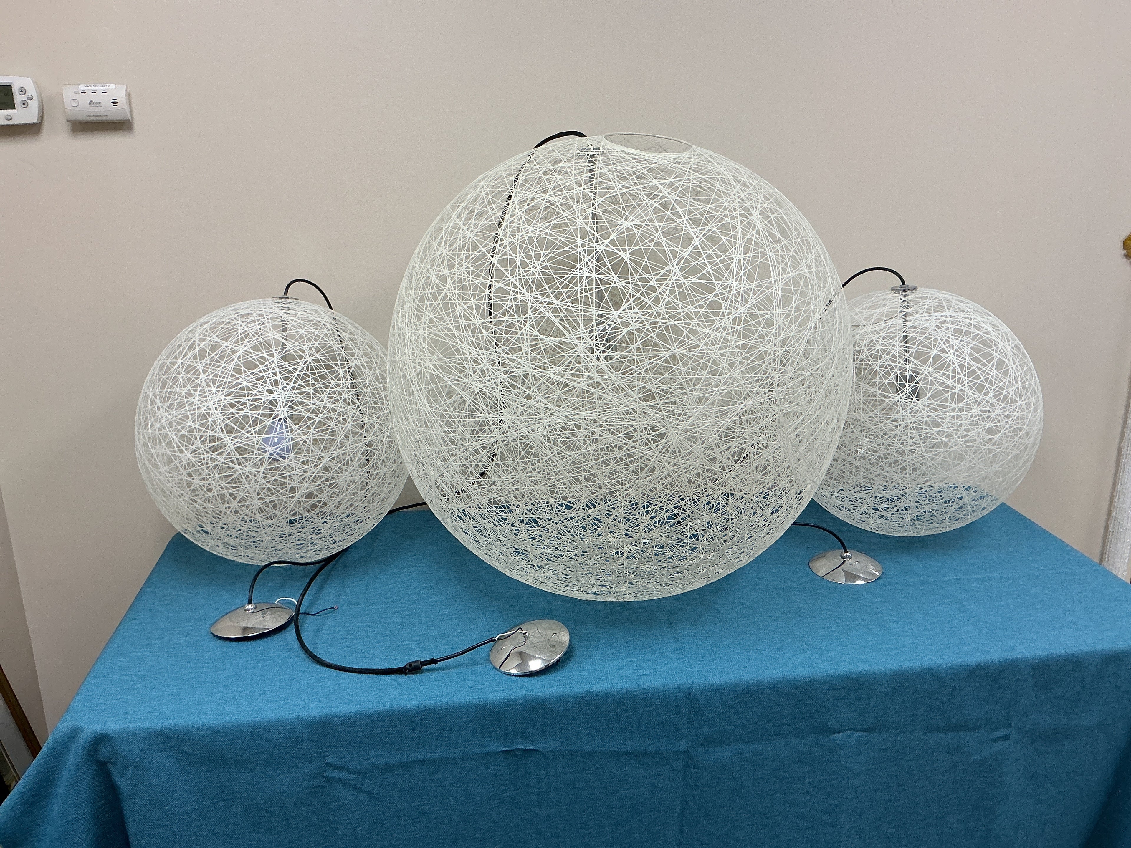 Set of 3 Large Spherical Woven Pendant Lights