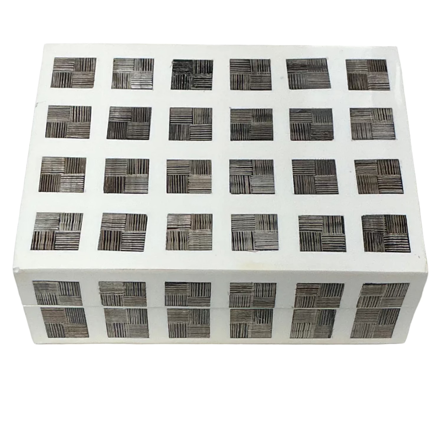 Farm and Garden - White Horn Checkered Decorative Trinket Box - Small
