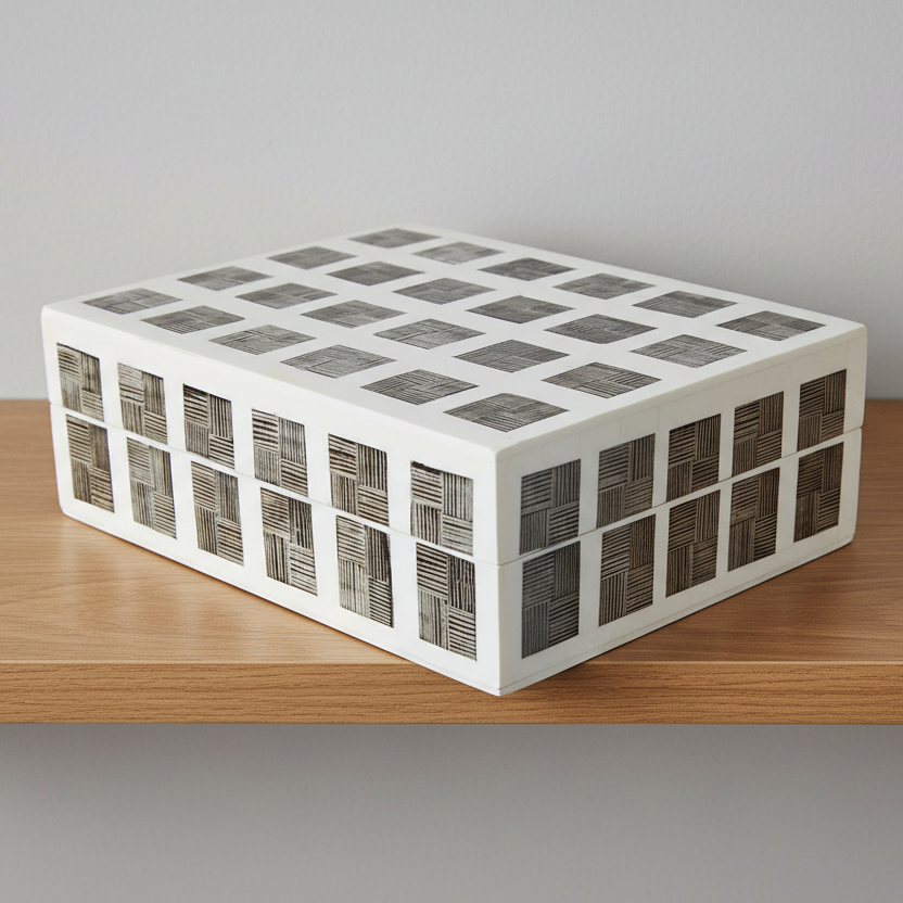 Farm and Garden - White Horn Checkered Decorative Trinket Box - Small