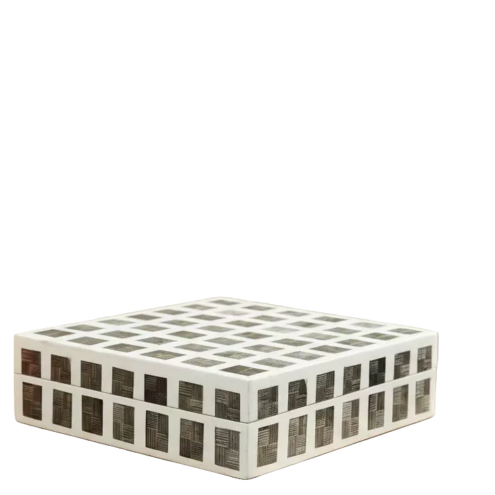 Farm and Garden - Decorative White Horn Checkered Trinket Box - Large