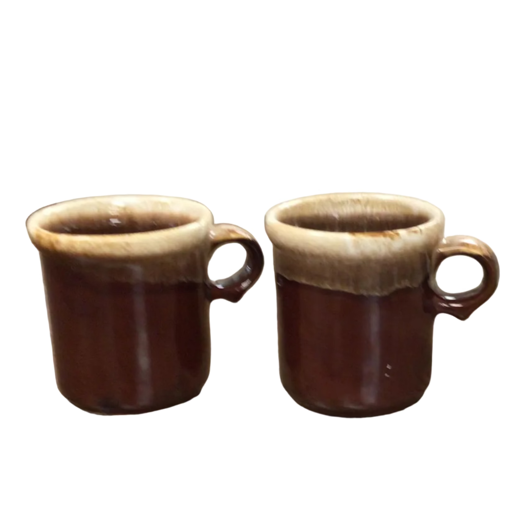 Set of 2 Vintage McCoy Pottery Brown Drip Glaze Coffee Mugs