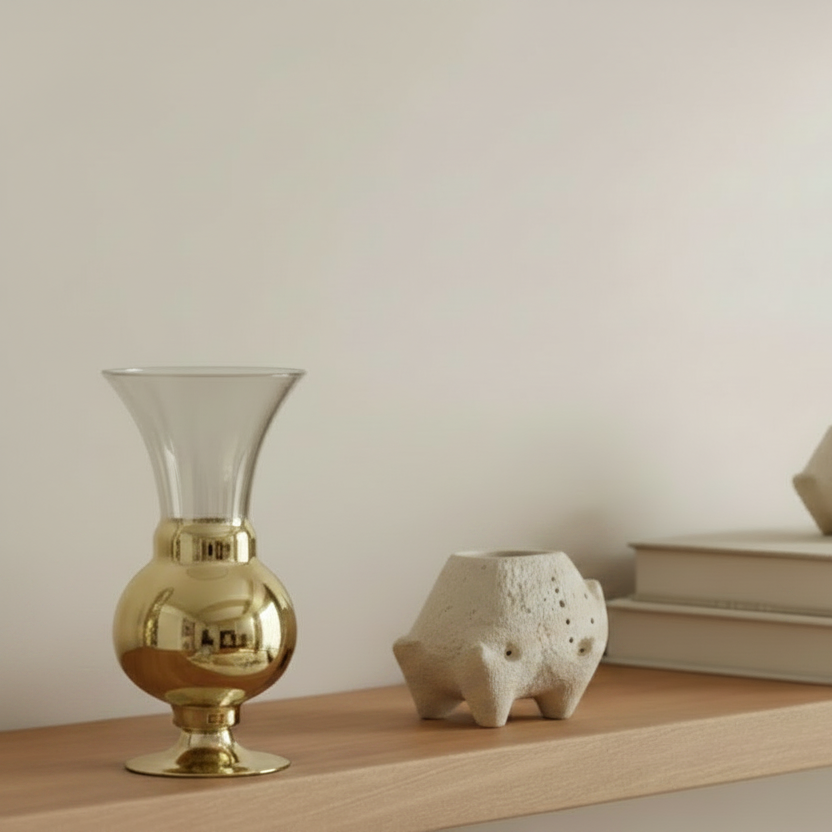 Glass and Gold Tone Bud Vase