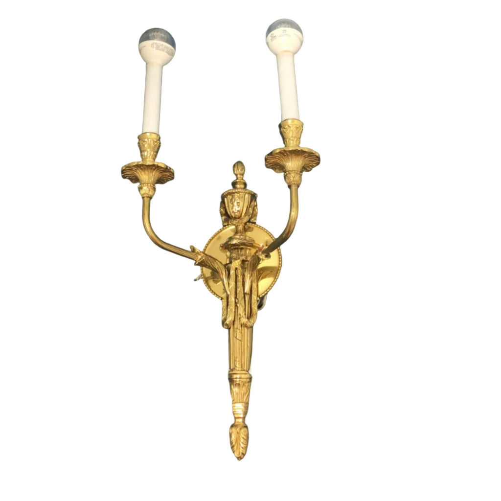 Louis XVI Style Brass Two-Light Candelabra Wall Sconce