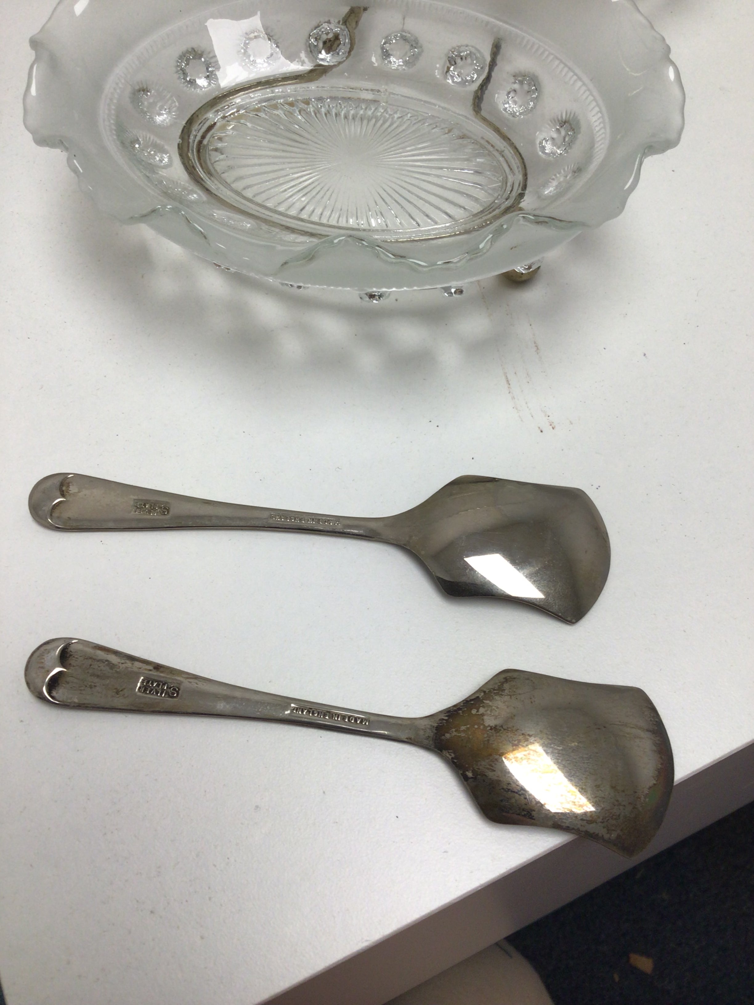 Vintage Glass Double Relish Dish with Silver Plated Spoons