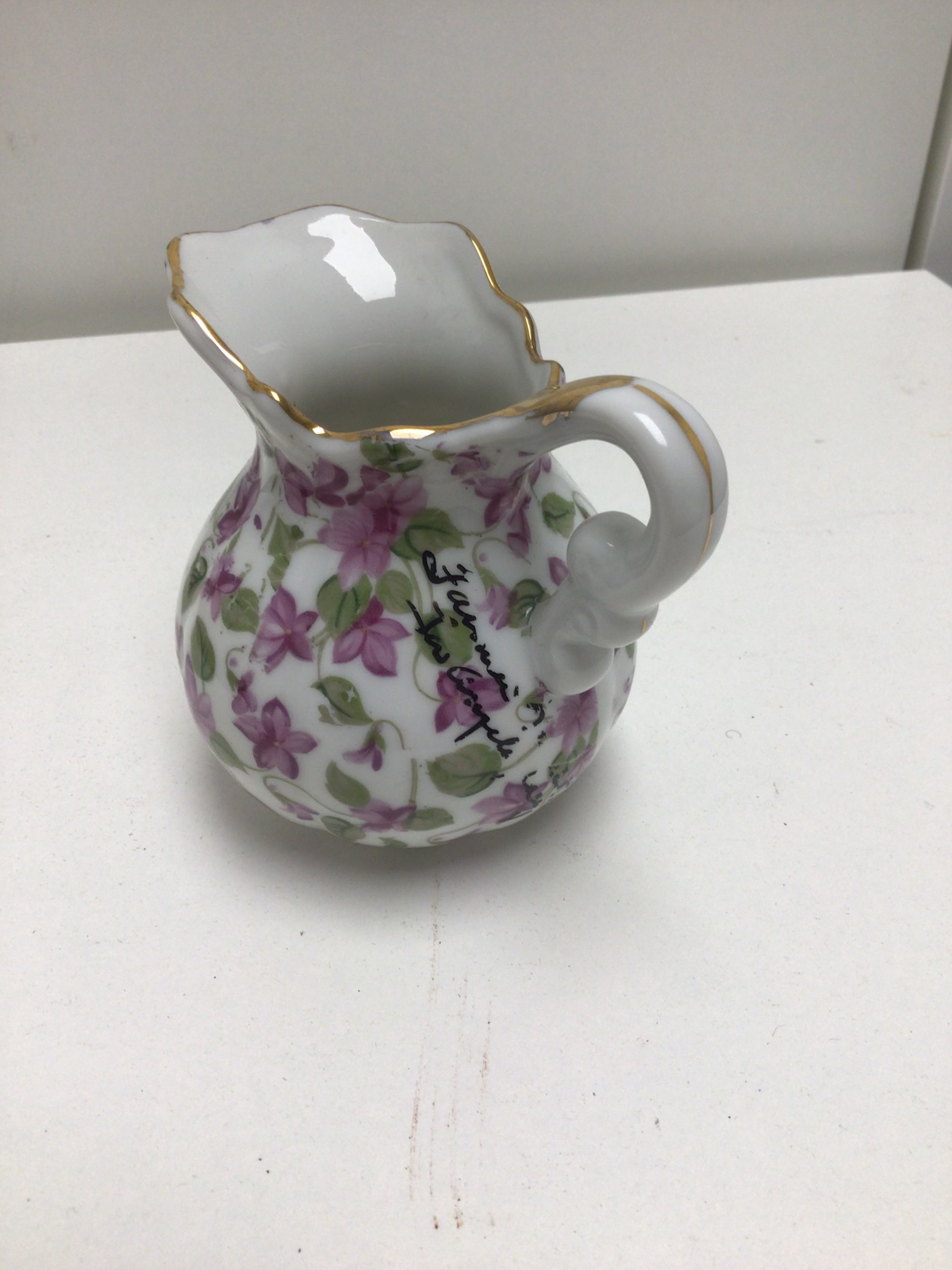 Vintage Royal Chintz Porcelain Creamer Pitcher with Violet Floral Design and Gold Trim