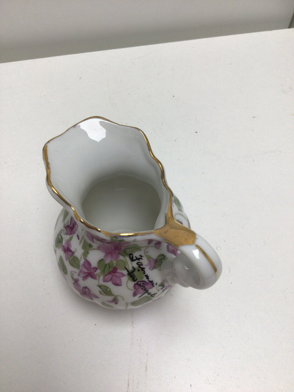 Vintage Royal Chintz Porcelain Creamer Pitcher with Violet Floral Design and Gold Trim