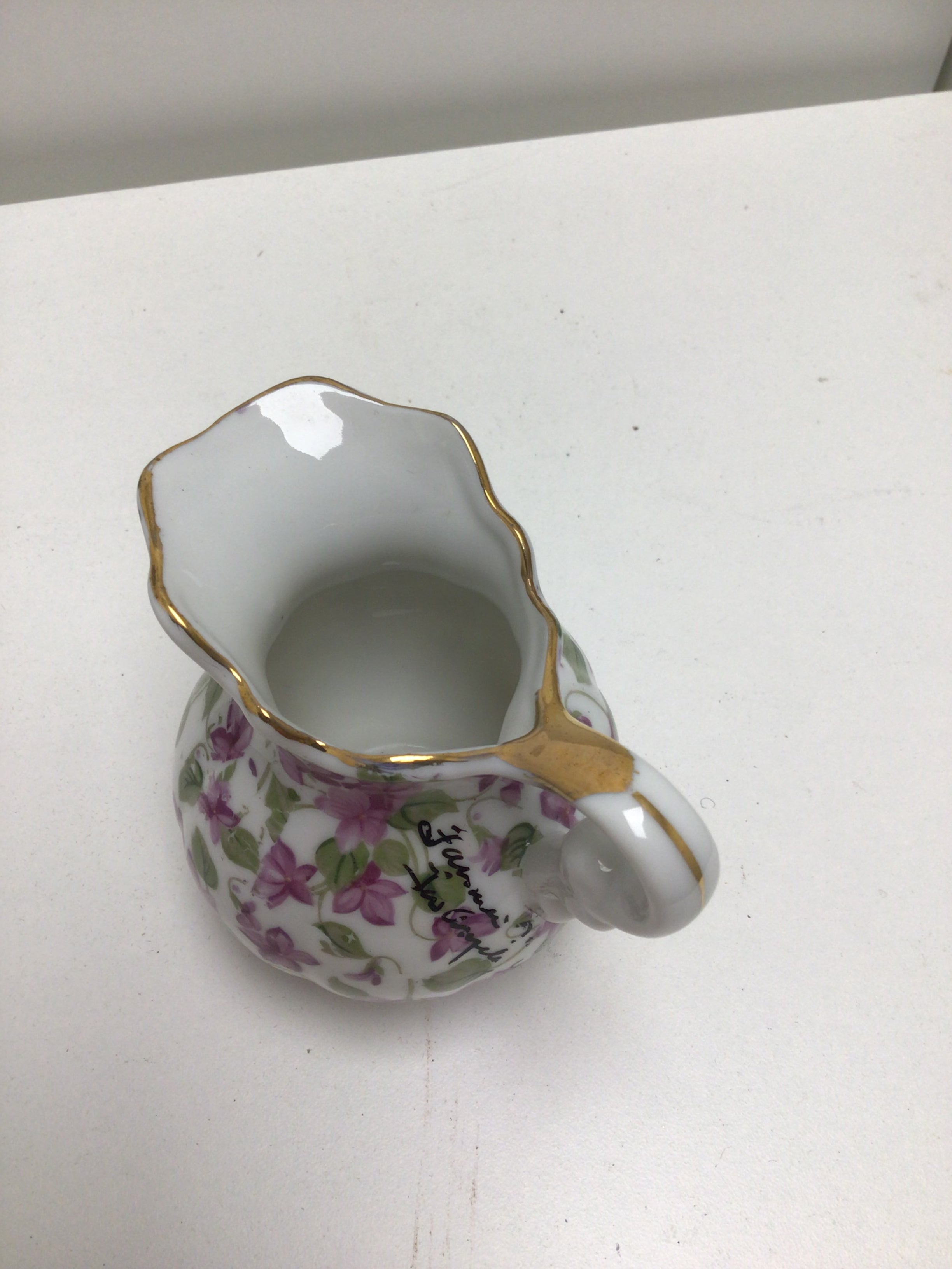 Vintage Royal Chintz Porcelain Creamer Pitcher with Violet Floral Design and Gold Trim