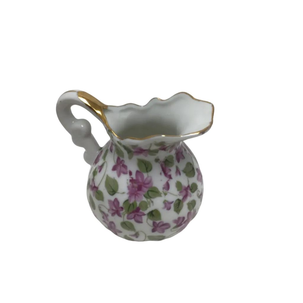 Vintage Royal Chintz Porcelain Creamer Pitcher with Violet Floral Design and Gold Trim