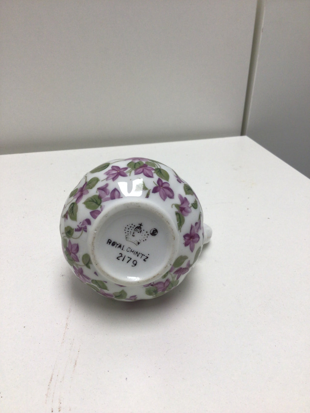 Vintage Royal Chintz Porcelain Creamer Pitcher with Violet Floral Design and Gold Trim