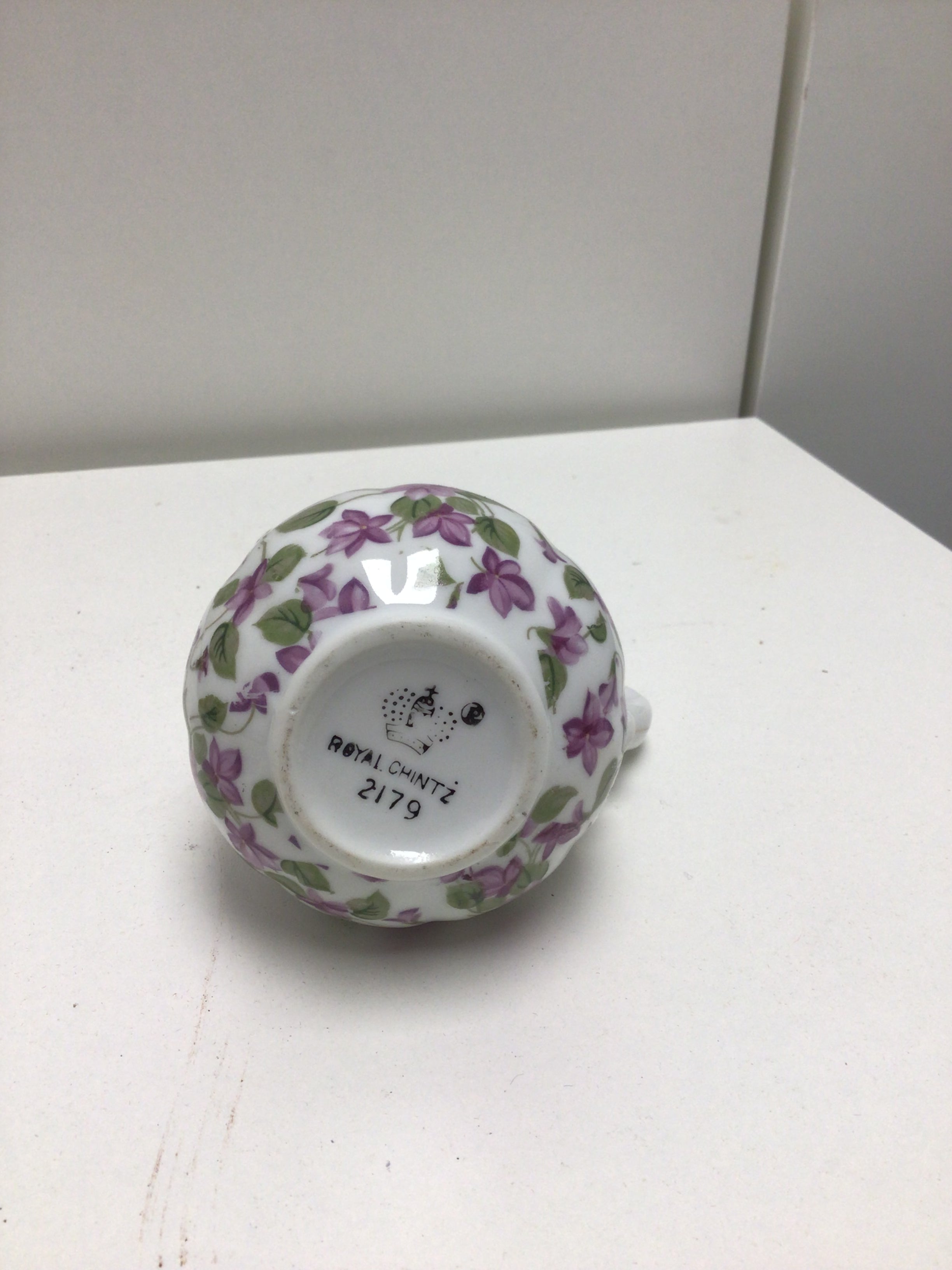 Vintage Royal Chintz Porcelain Creamer Pitcher with Violet Floral Design and Gold Trim