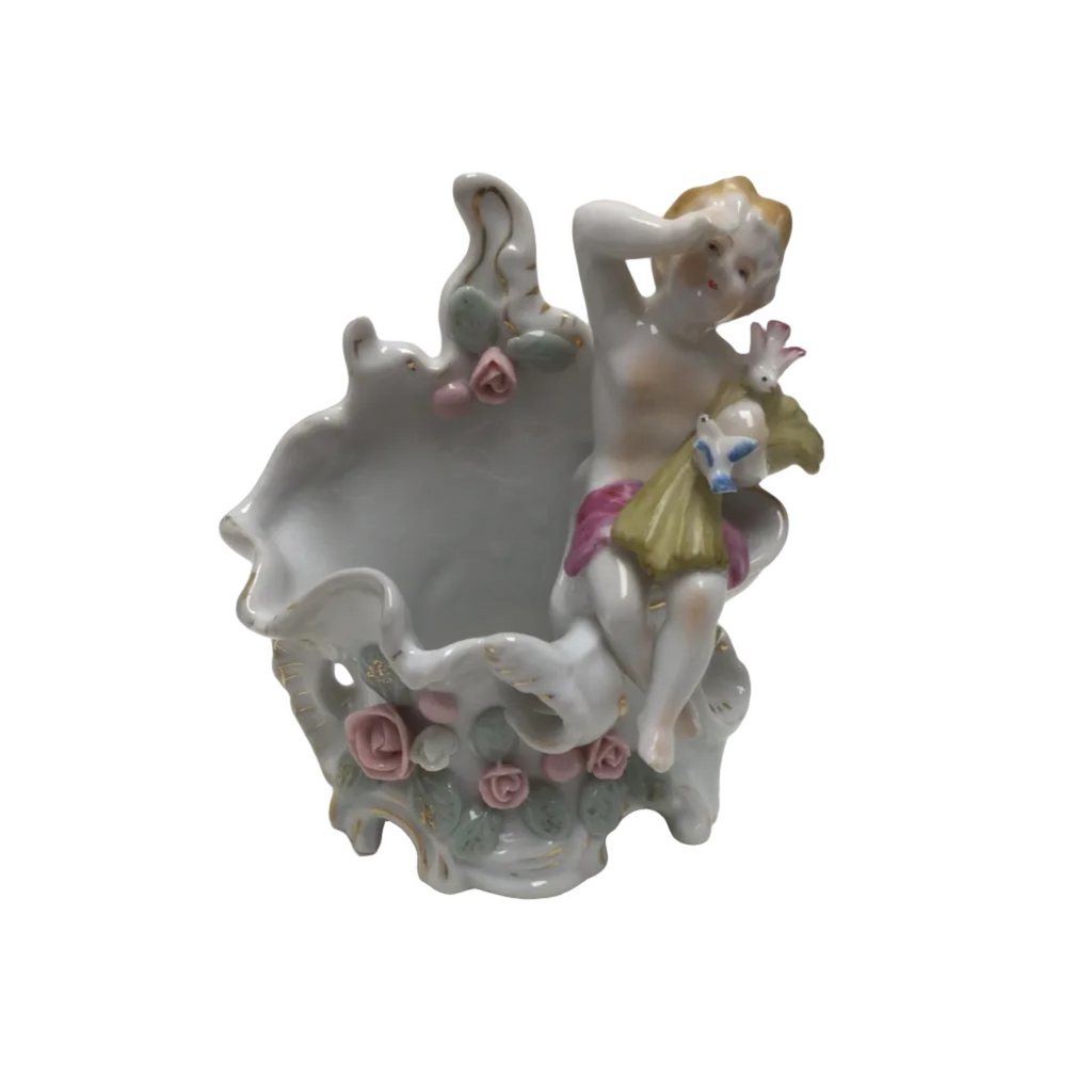 Porcelain Cherub Bowl with Rose Decoration