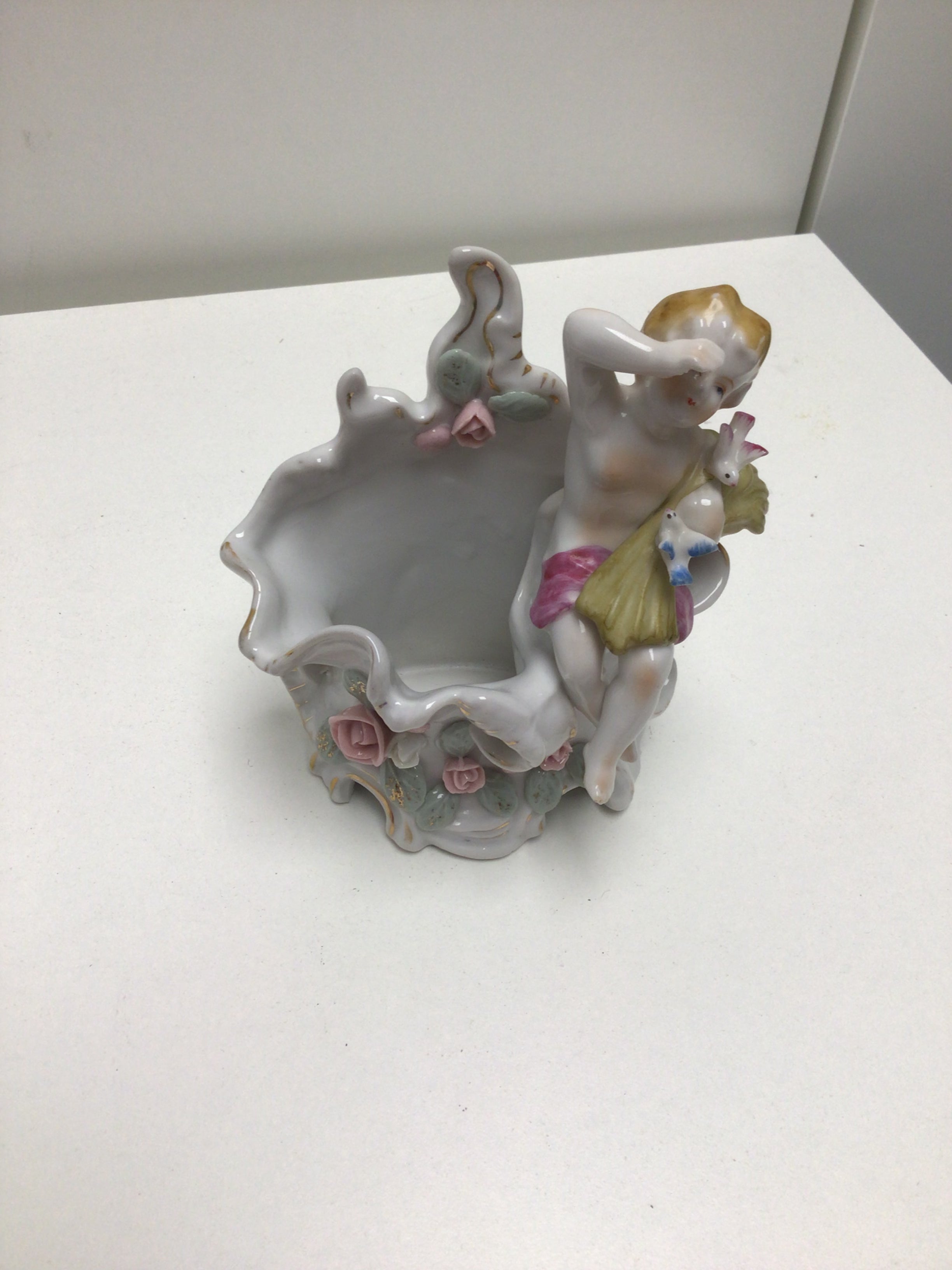 Porcelain Cherub Bowl with Rose Decoration