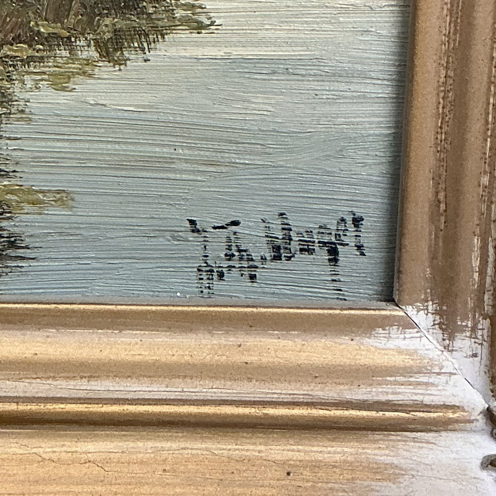 Painting of a Lakeside Village by Juth H.