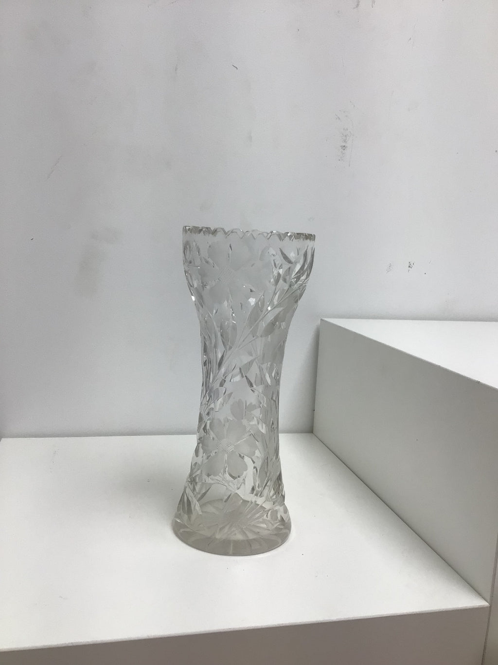 American Brilliant Period Cut Glass Corset Vase with Floral Design