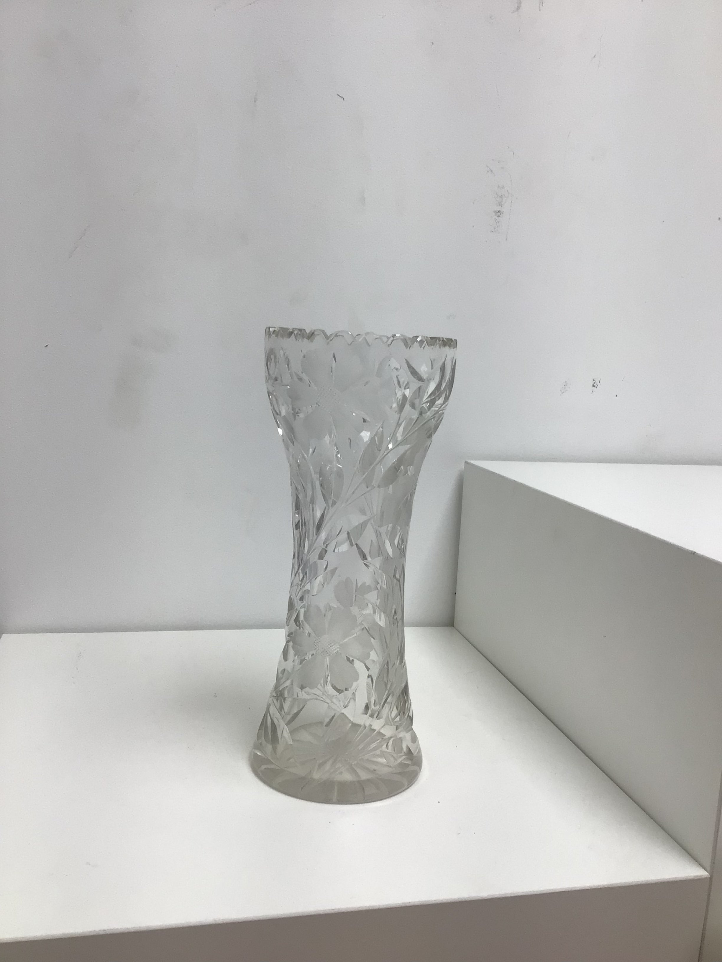 American Brilliant Period Cut Glass Corset Vase with Floral Design
