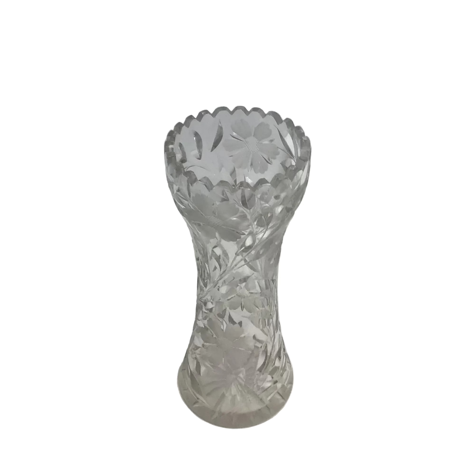 American Brilliant Period Cut Glass Corset Vase with Floral Design