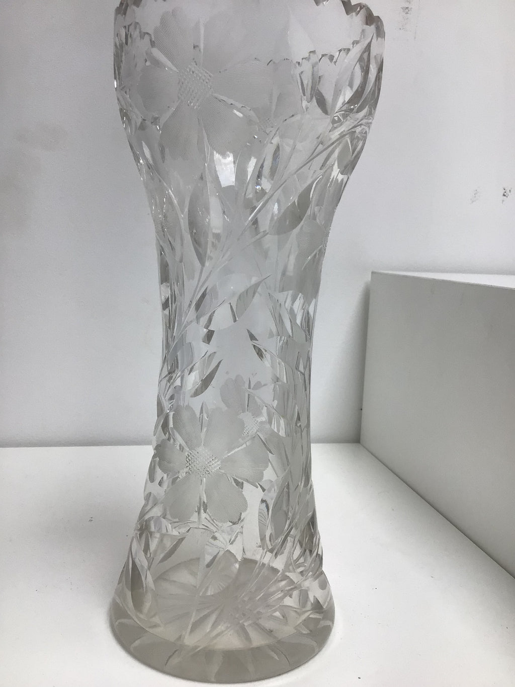 American Brilliant Period Cut Glass Corset Vase with Floral Design