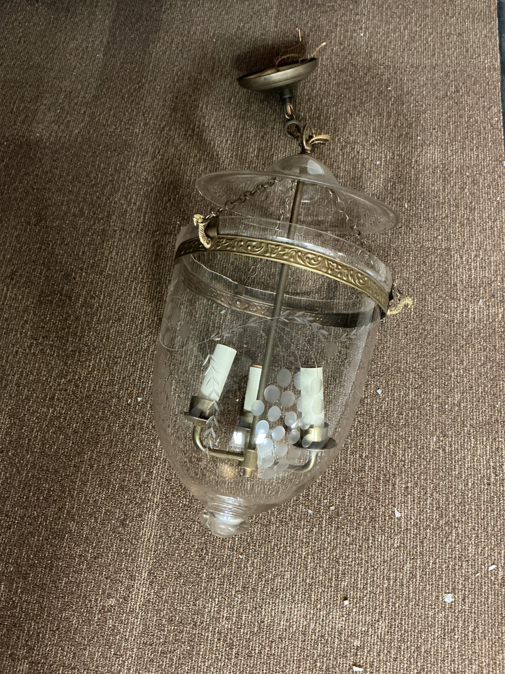 19th Century British Ceylonese Handblown Etched "Glow Lamp" Bell Jar Lantern