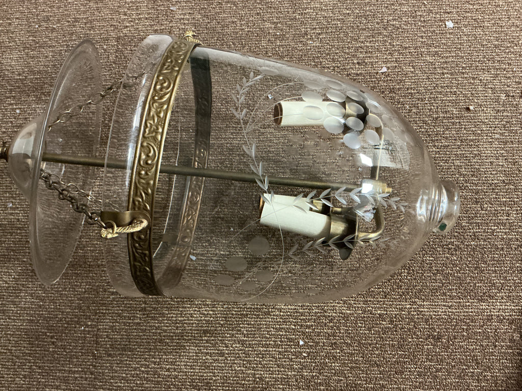 19th Century British Ceylonese Handblown Etched "Glow Lamp" Bell Jar Lantern