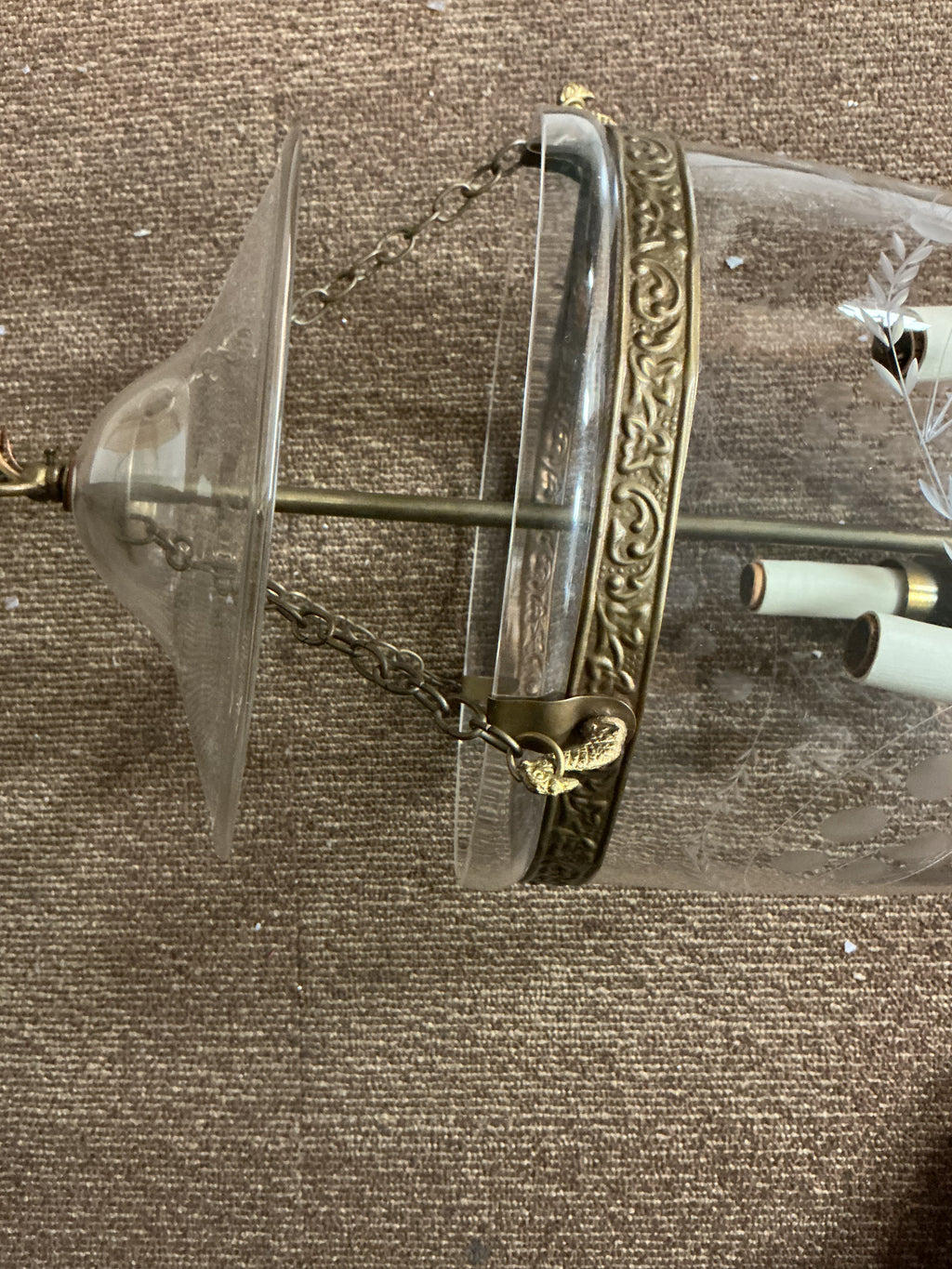 19th Century British Ceylonese Handblown Etched "Glow Lamp" Bell Jar Lantern