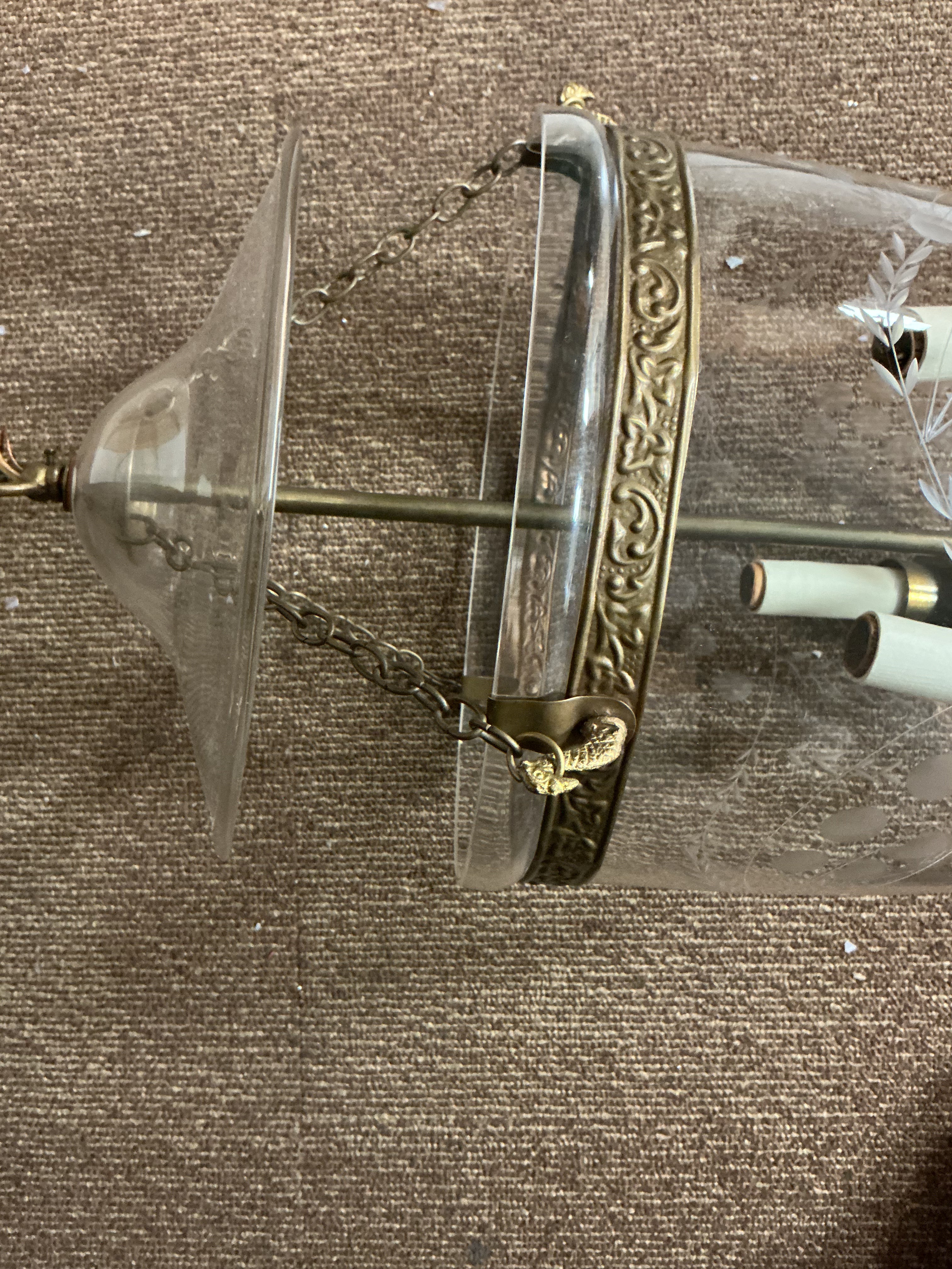 19th Century British Ceylonese Handblown Etched "Glow Lamp" Bell Jar Lantern