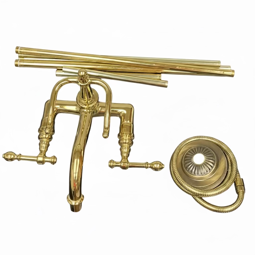 Vintage Brass Telephone Tub Faucet with Handheld Shower