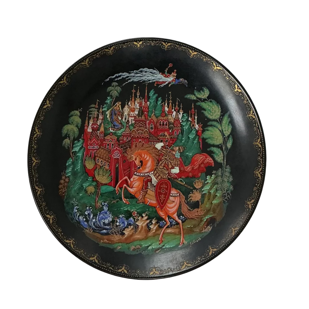 Russian Palekh Lacquer Plate, Ruslan and Ludmilla