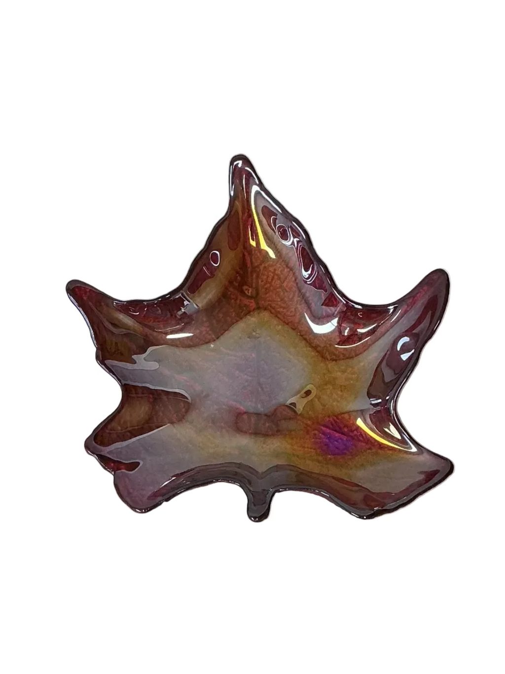 Vintage Iridescent Red Glass Maple Leaf Shaped Plate