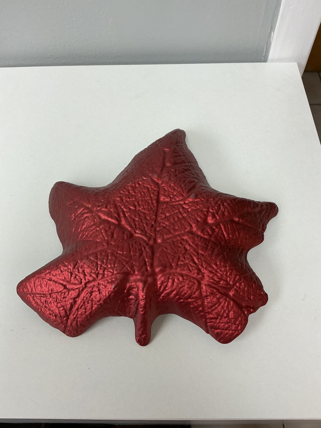 Vintage Iridescent Red Glass Maple Leaf Shaped Plate