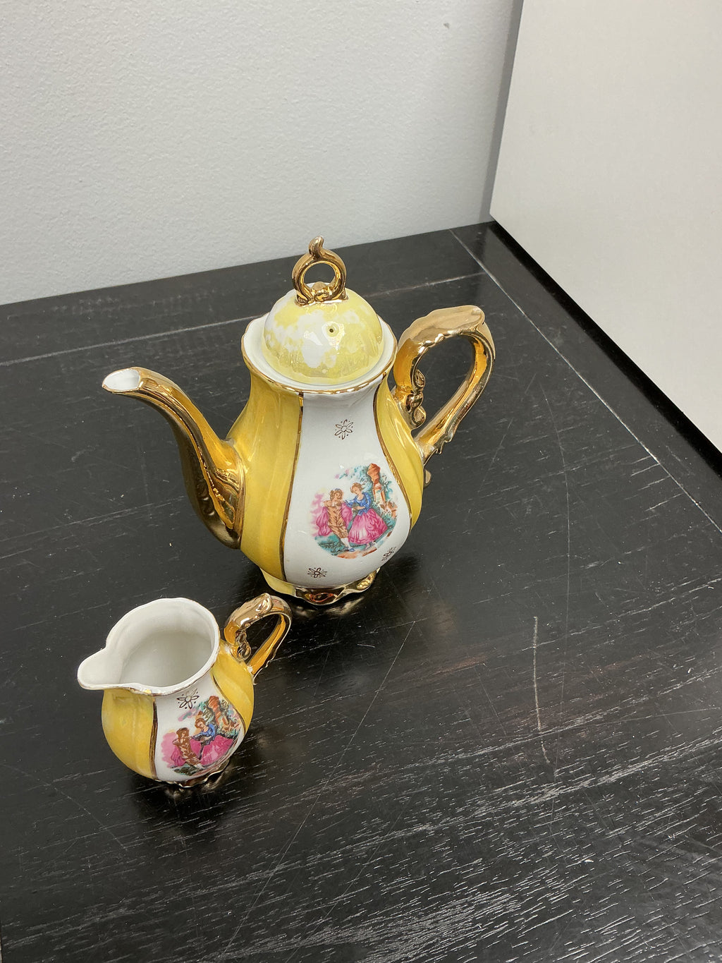 Vintage Bavaria-Style Porcelain Tea pot & Creamer with Gold Trim